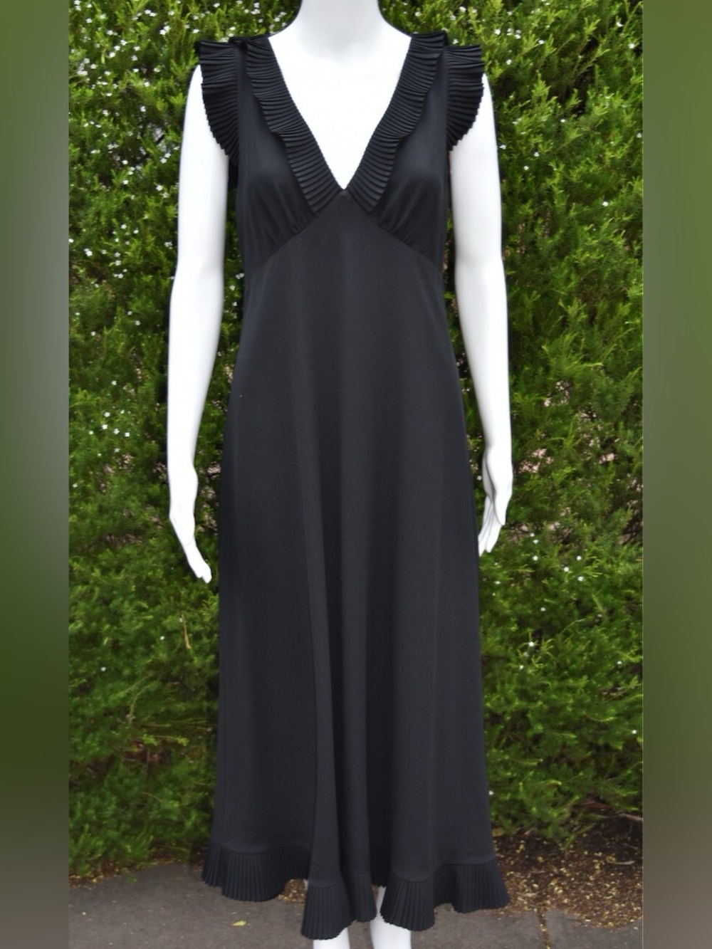 Zimmerman Black V-Neck Pleated Trim Maxi Dress